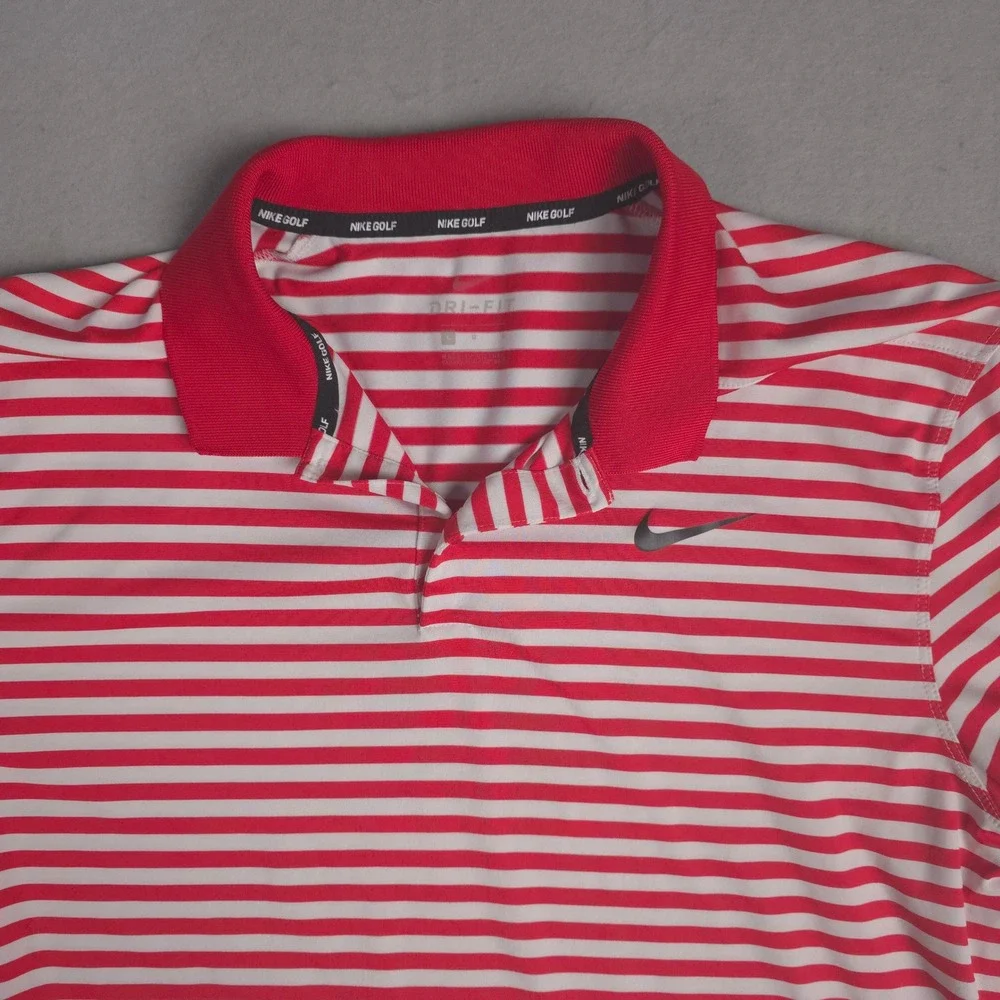Nike Golf Dri Fit Red White Striped Polo Shirt Mens Large Activewear‎